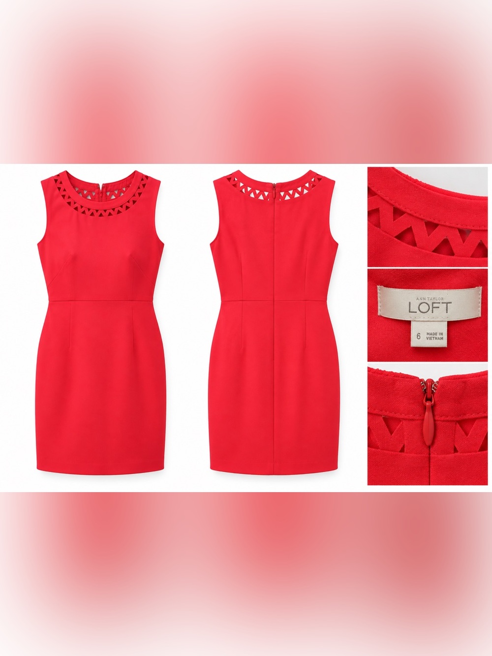 Ann Taylor LOFT Coral Red Cutout Sheath Dress – Size 6